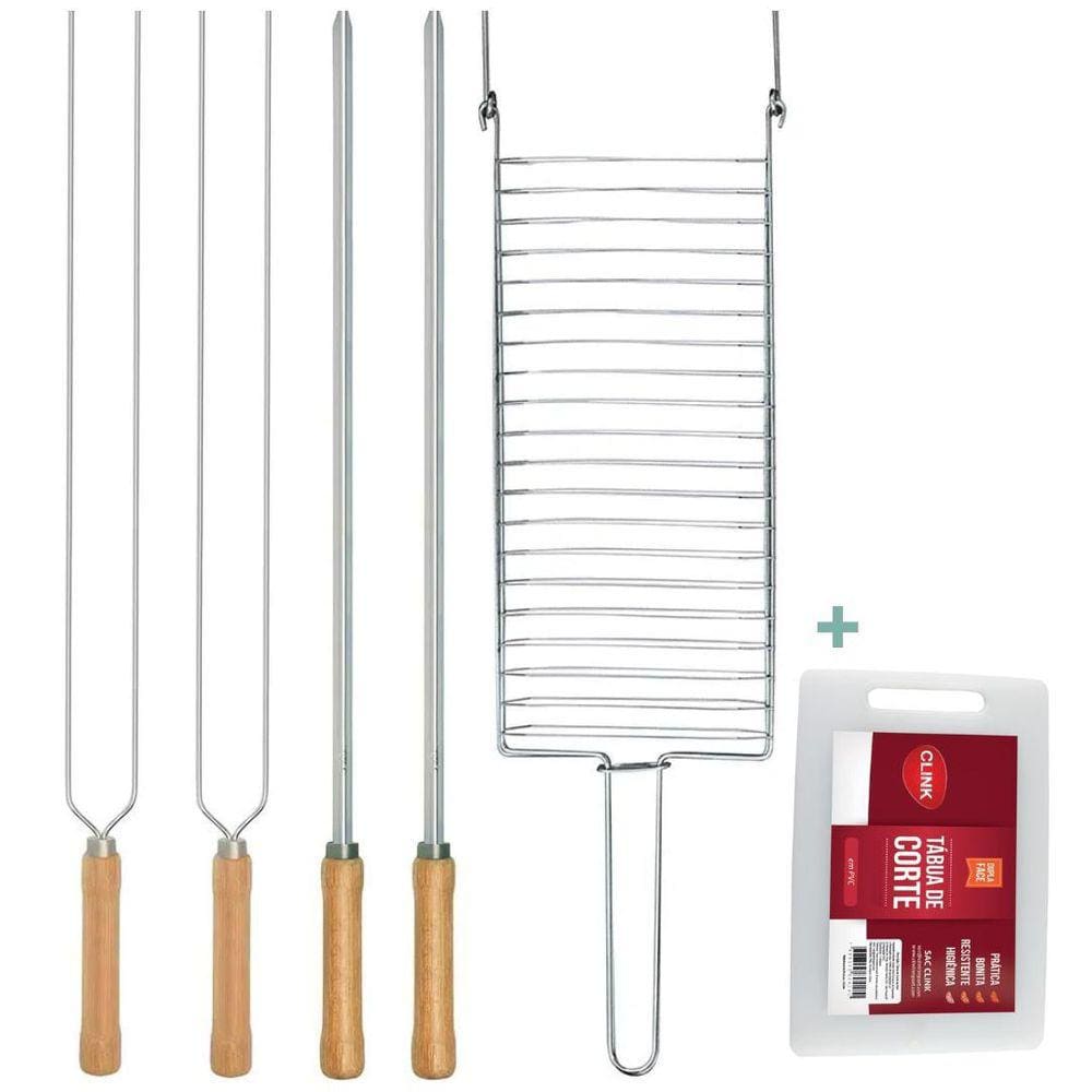 Kit Preparo Churrasco 6Pc Churrasqueira Grelha E Espeto 55Cm