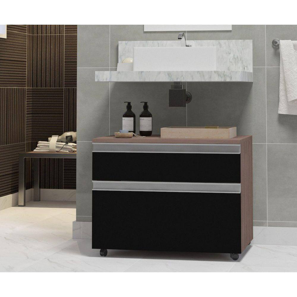 Gabinete para Banheiro com Rodízio 80cm 2 Gavetas Safira Inferior Contarini Preto