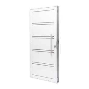 Porta de Aço Lambri 215x100cm com Friso e Puxador Inox Batente 12cm Qualitysol Ramassol