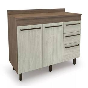 Balcão para Cozinha 2 Portas 3 Gavetas Evolution Plus Batrol Móveis Tannat/Legno Crema