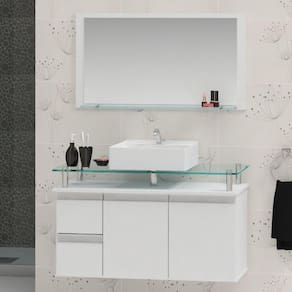 Conjunto para Banheiro Gabinete com Cuba e Espelheira 80cm Diamante Contarini Branco