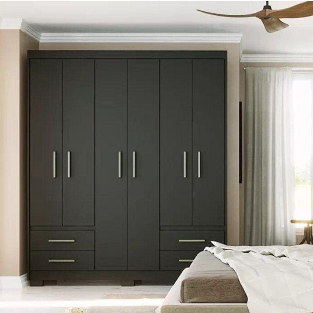 Guarda Roupa Casal 6 Portas 4 Gavetas Primacy Batrol Móveis Black