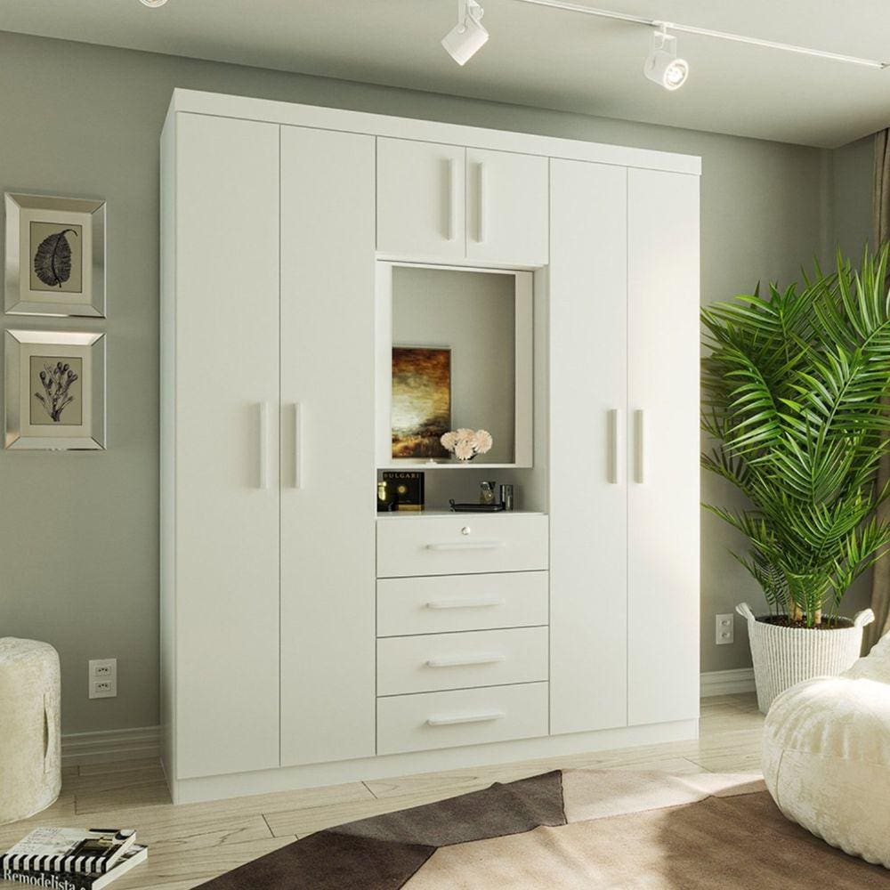 Guarda Roupa Casal com Espelho 7 Portas 4 Gavetas Advantage Batrol Móveis Branco