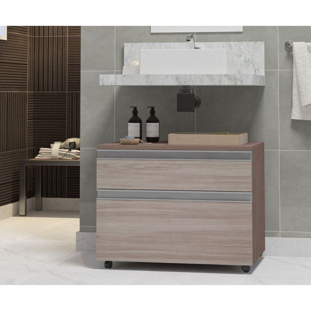 Gabinete para Banheiro com Rodízio 80cm 2 Gavetas Safira Inferior Contarini Ciliegio