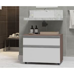 Gabinete para Banheiro com Rodízio 80cm 2 Gavetas Safira Inferior Contarini Branco