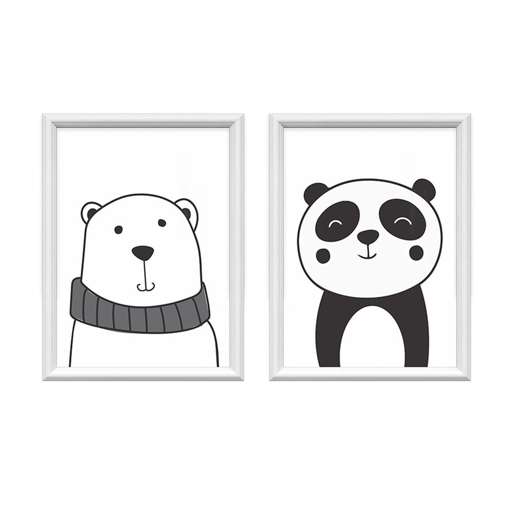 Kit 2 Quadros Decorativos Urso e Panda 34x44cm