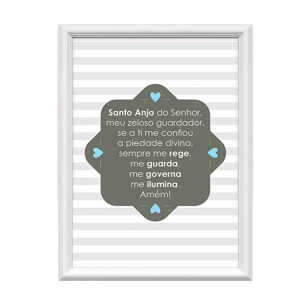 Quadro Decorativo Santo Anjo do Senhor Listrado Azul 34x44cm