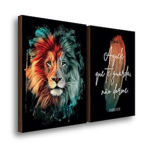 Kit 2 Quadros Decorativos Leão Pincelado Salmos 50x70cm