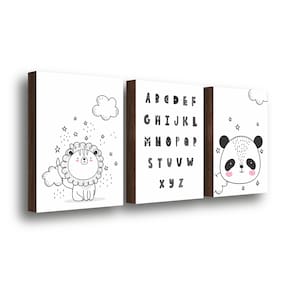 Kit 3 Quadros Decorativos Alfabeto dos Bichos 30x40cm
