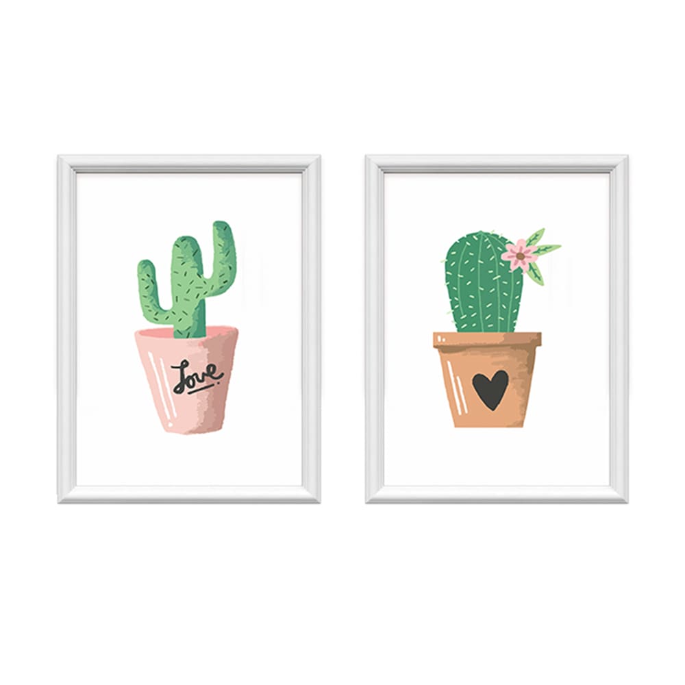 Kit 2 Quadros Decorativos Cactos Minimalista 34x44cm
