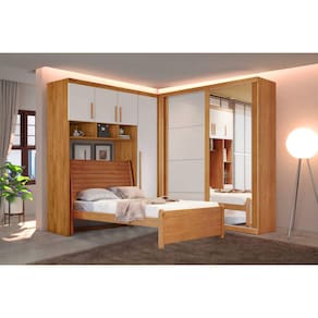 Modulado solteiro MDF espelho e Cama 2,24x2,21m - Luna-Nature/Off - Bianchi Móveis