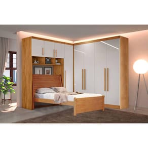 Modulado solteiro MDF Cama 2,24x2,21m Portas Puxar - Luna -Nature/Off - Bianchi Móveis