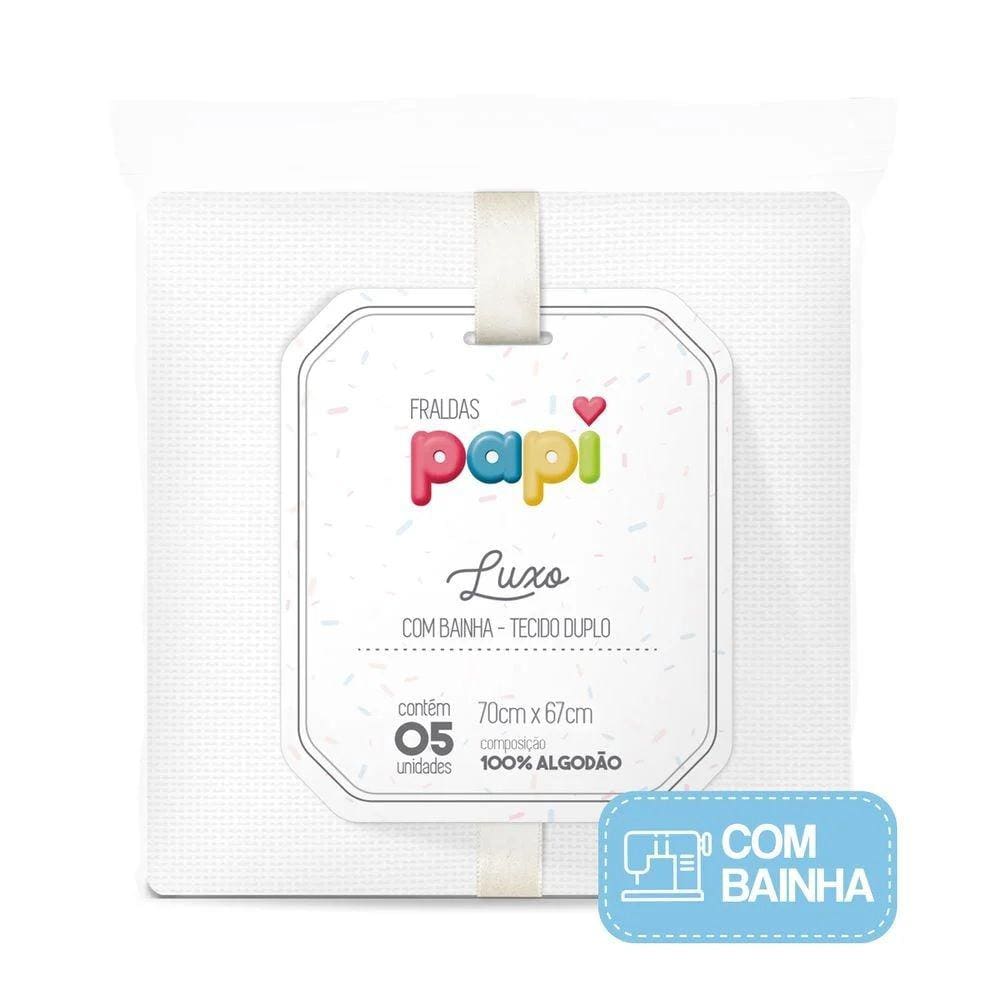 Kit 5 Fraldas Luxo com Bainha Tecido Duplo Branco Papi Baby