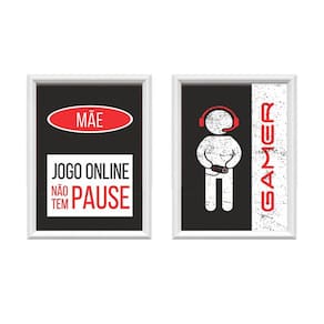 Kit 2 Quadros Decorativos Mãe Jogo Oline Não Tem Pausa 34X44