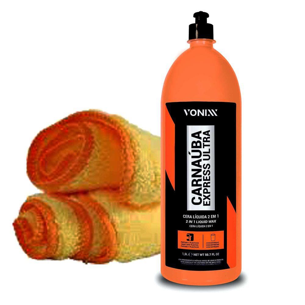 Kit Cera De Carnaúba Express Ultra Vonixx 1,5L + Flanela 60x40 Autoamerica