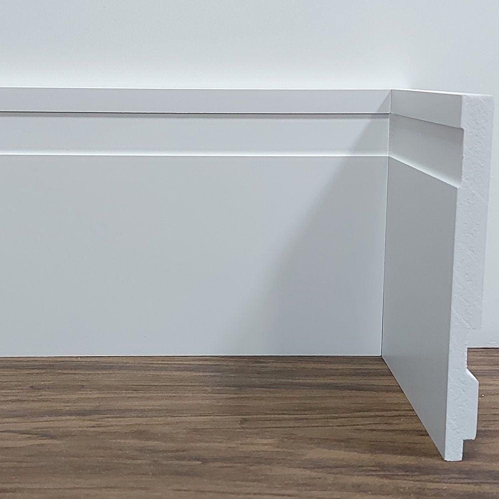 Kit com 5 Barras de Rodapé de Poliestireno Frisado - Branco - 10cm de altura  (10x1x240cm)