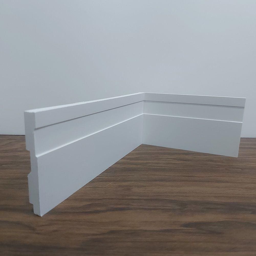 Kit com 5 Barras de Rodapé de Poliestireno Frisado - Branco - 7cm de altura  (7x1x240cm)