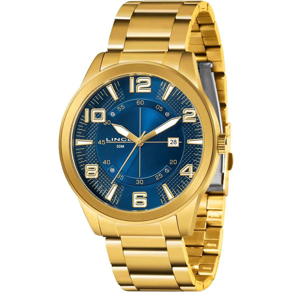 Relógio LINCE masculino analógico dourado azul MRG4695L D2KX