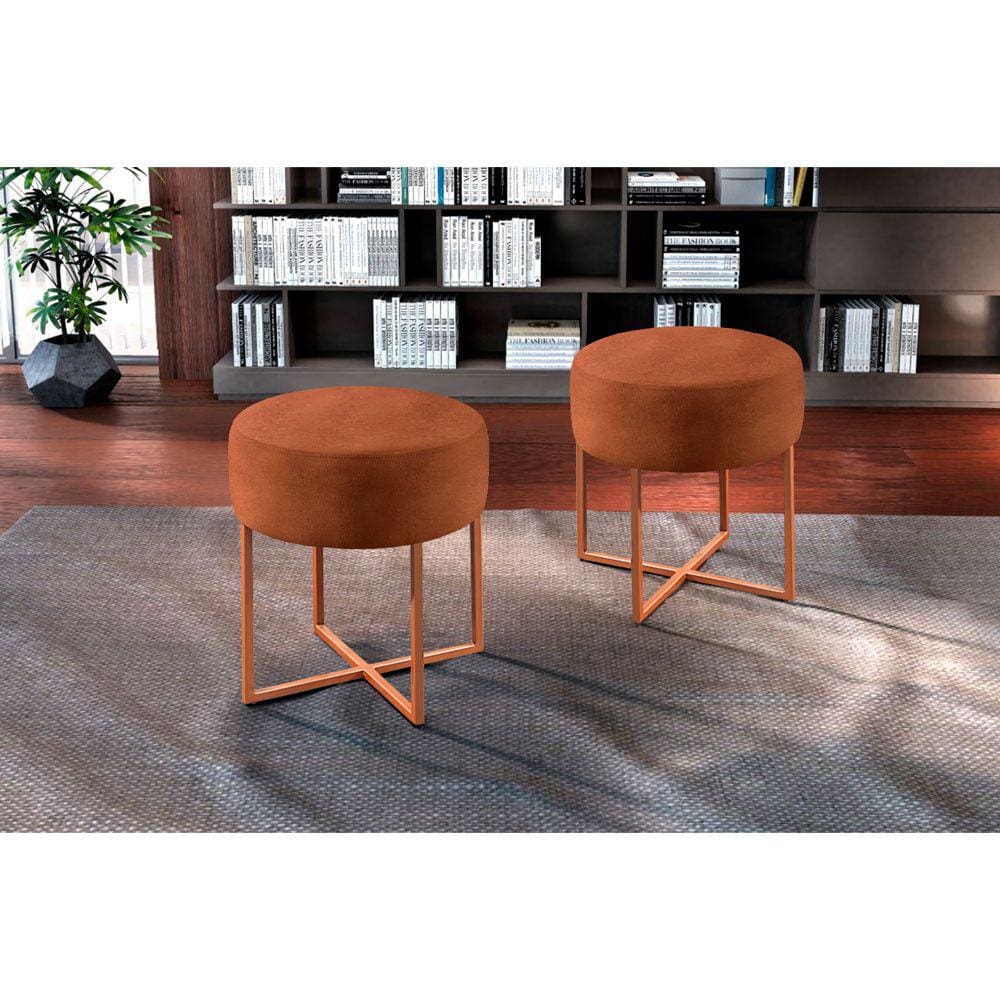 Puff Banqueta Otávio Luxo Base Bronze Castellar Móbile