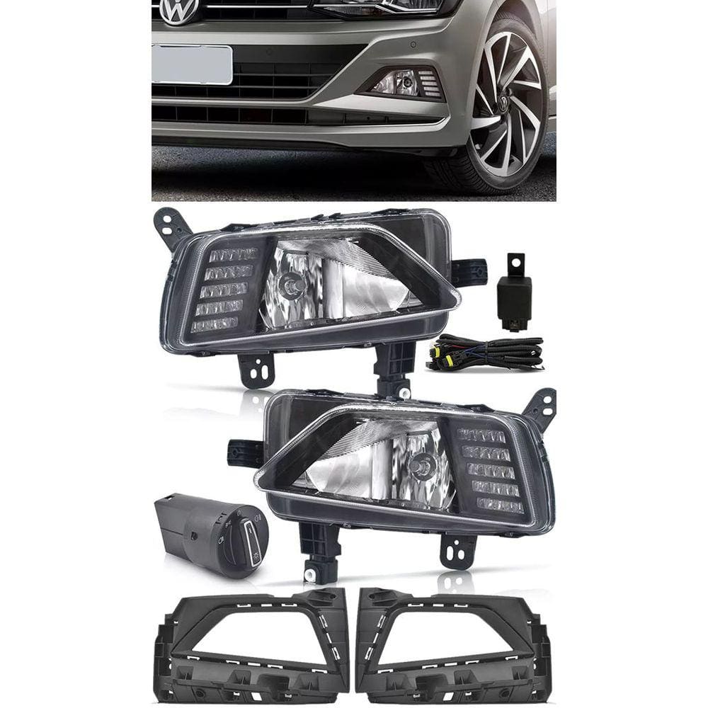 Kit Farol de Milha Neblina Vw Virtus e Novo Polo 2018 2019 Com LED Daylight - DRL