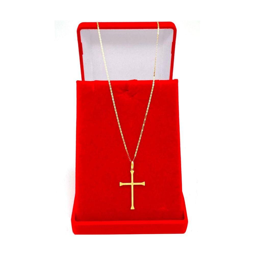 Cordão Piastrine De Ouro 18k Masculino Com 60cm E Crucifixo