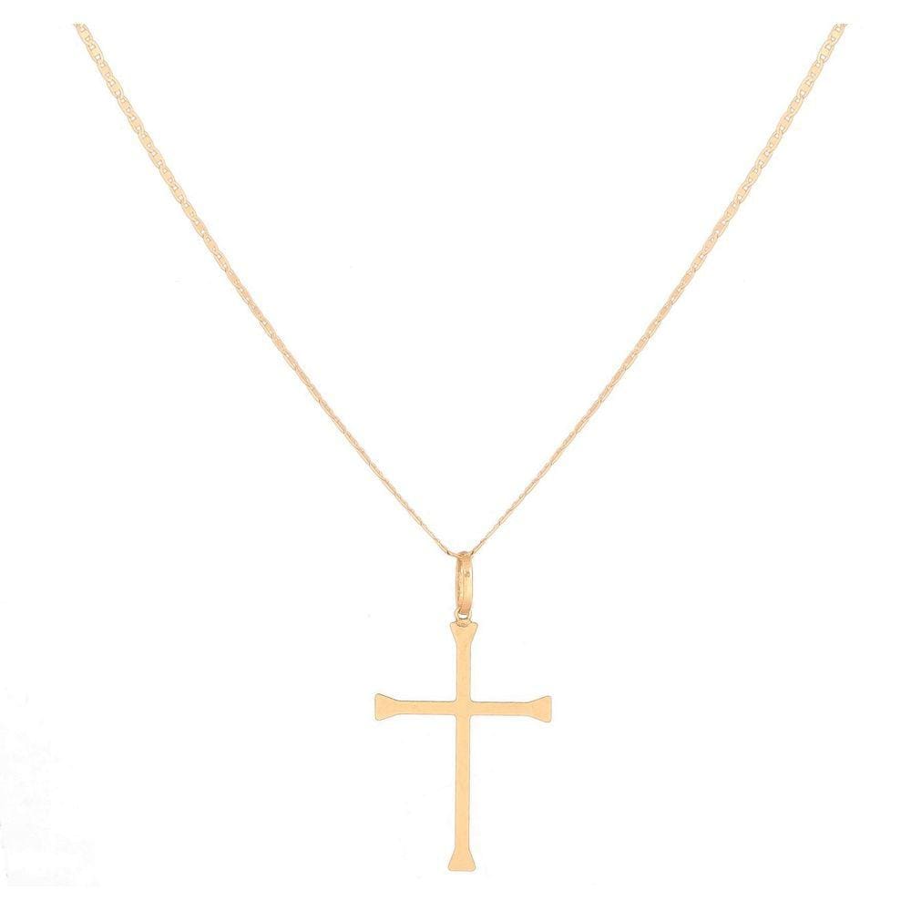 Cordão Colar Masculino De Ouro 18k Piastrine 60cm E Cruz