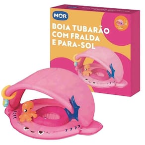 Boia Infantil De Tubarão com Fralda e Para-Sol Rosa Mor