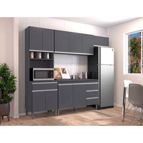 Cozinha Modulada 2,40m Andréia 10 Portas 4 Gavetas com Balcão Cor Cinza AJL