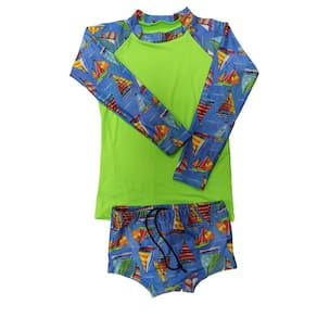 Conjunto de praia infantil menino proteção UV - camiseta raglan e sunga boxer 0 a 16 anos