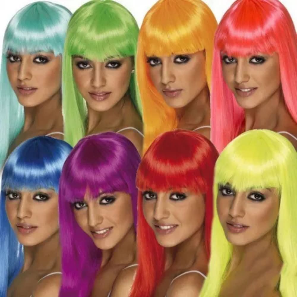 Peruca Longa Colorida Lisa Temática Para Festas Cosplay Cabelo Sintético Prendedor externo de Redinha Varias cores