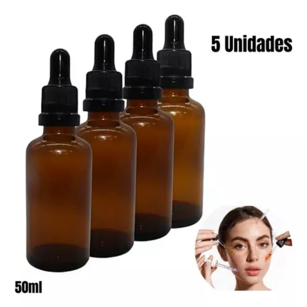 Kit 5 Frascos marrom conta gotas 50ml recipiente para cosméticos Perfumes óleos Essências