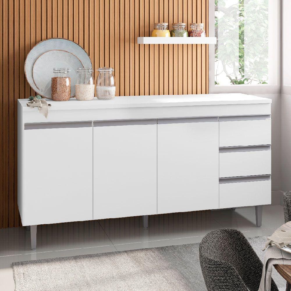 Balcão para Cozinha 160cm Andréia 3 Portas 3 Gavetas sem Tampo Cor Branco - AJL