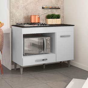 Balcão Cooktop 4 bocas Para Forno Microondas Carla Cor Branco - AJL