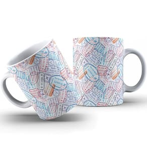 Caneca Personalizada Carimbos de viagem Decoração