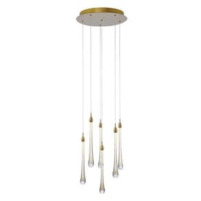 Pendente Goccia 40cm x 41cm LED 6x3w Bivolt OC002L Bella Iluminação DOURADO E TRANSPARENTE