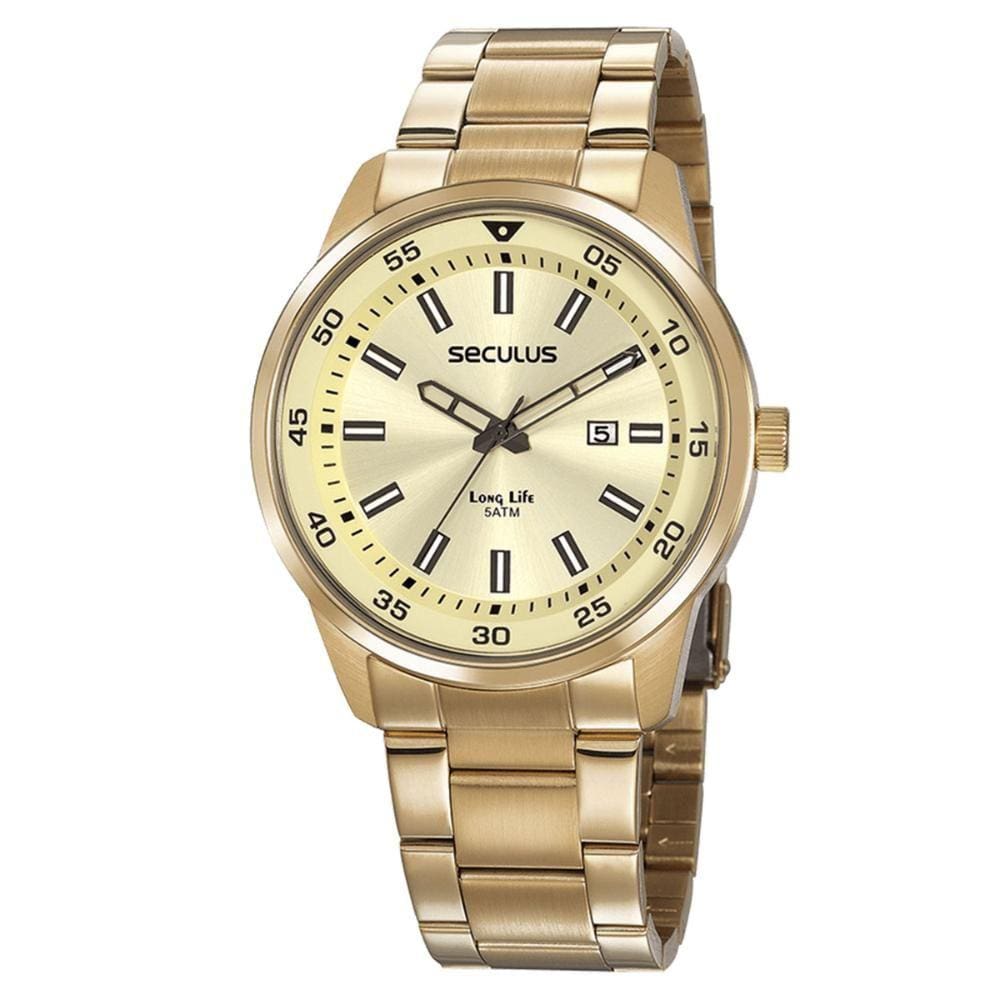 Relógio Masculino Seculus Long Life Casual Aço Dourado - 20786GPSVDA2