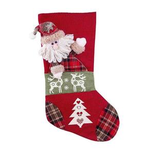 Bota De Natal Decorativa Suspensa Em Poliéster Xadrez 27x47cm Papai Noel