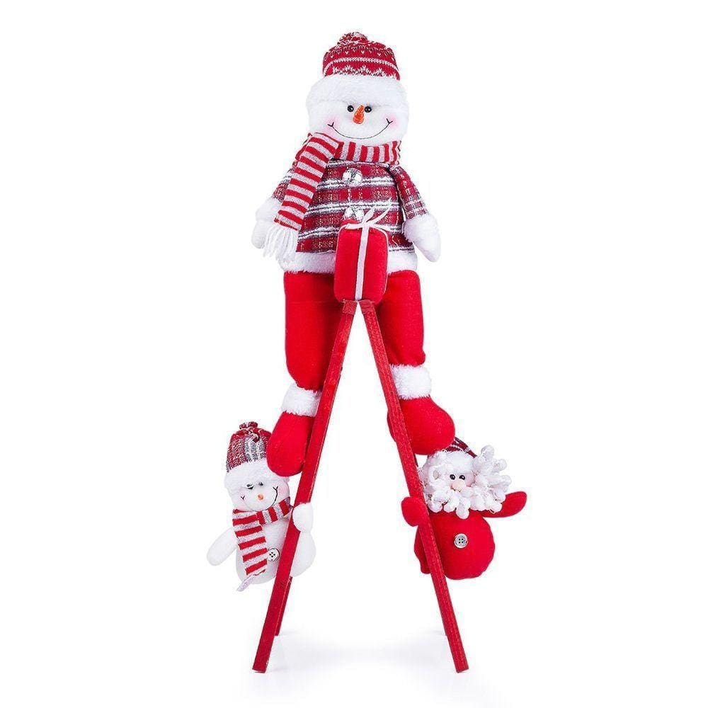 Escada De Natal Decorativa Em Poliéster Com Boneco 65cm Boneco De Neve