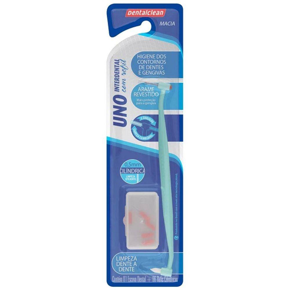 Kit 1 Escova Interdental Cilindrica Macia + 6 Refis Dentalclean UNO
