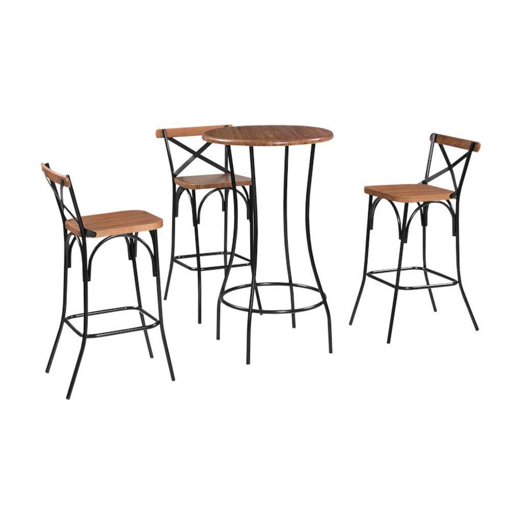 Bistrô com 3 banquetas de madeira - Lais - Metal Art