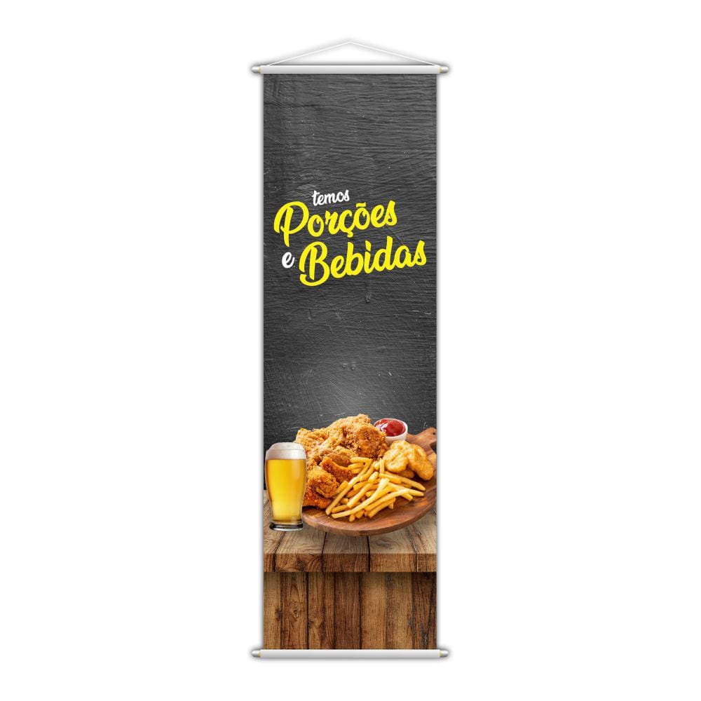 Banner Temos Porções e Bebidas Lanches Restaurante 100x30cm