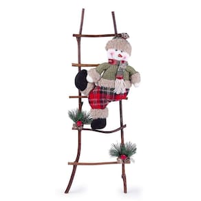 Escada De Natal Decorativa Rústica Em Poliéster Com Boneco 60cm Boneco De Neve