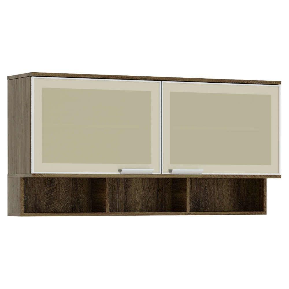 Armário Aéreo 120cm 2 Portas Vidro Reflecta Bronze com Nichos Sara Luciane Móveis