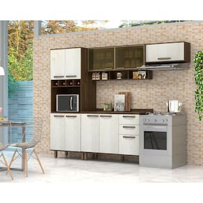 Cozinha Modulada Compacta com Tampo 4 Peças Sara Castanho com Legno Vidro Reflecta Luciane Móveis