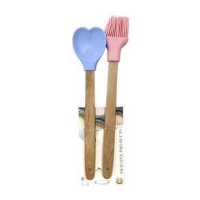 Kit Colher e Pincel de Silicone Rosa e Azul - Quanhe