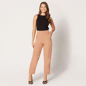 Calça de Alfaiataria Cintura Alta Marrom Claro