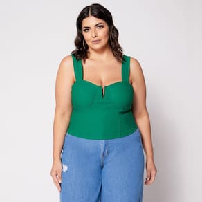 Blusa Cropped de Alça Plus com Aro em V e Bojo Verde