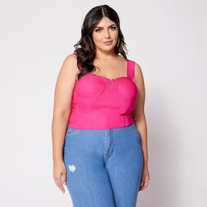Blusa Cropped de Alça Plus com Aro em V e Bojo Rosa