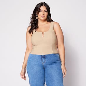 Blusa Cropped de Alça Plus com Aro em V e Bojo