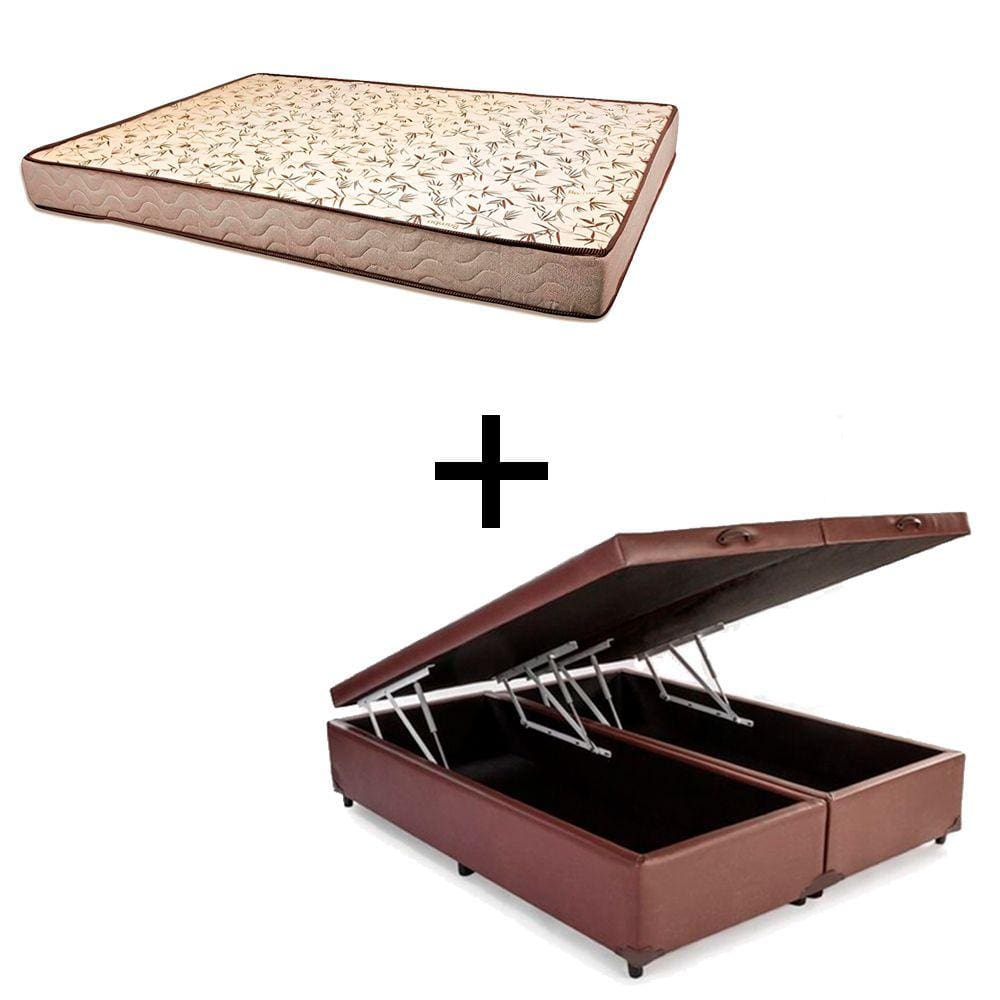 Cama Box Baú Casal 138 Bipartido Tecido Sintético Marrom Com Colchão 138 Flórida Bello Box - 100% Espuma - D26 Cinza